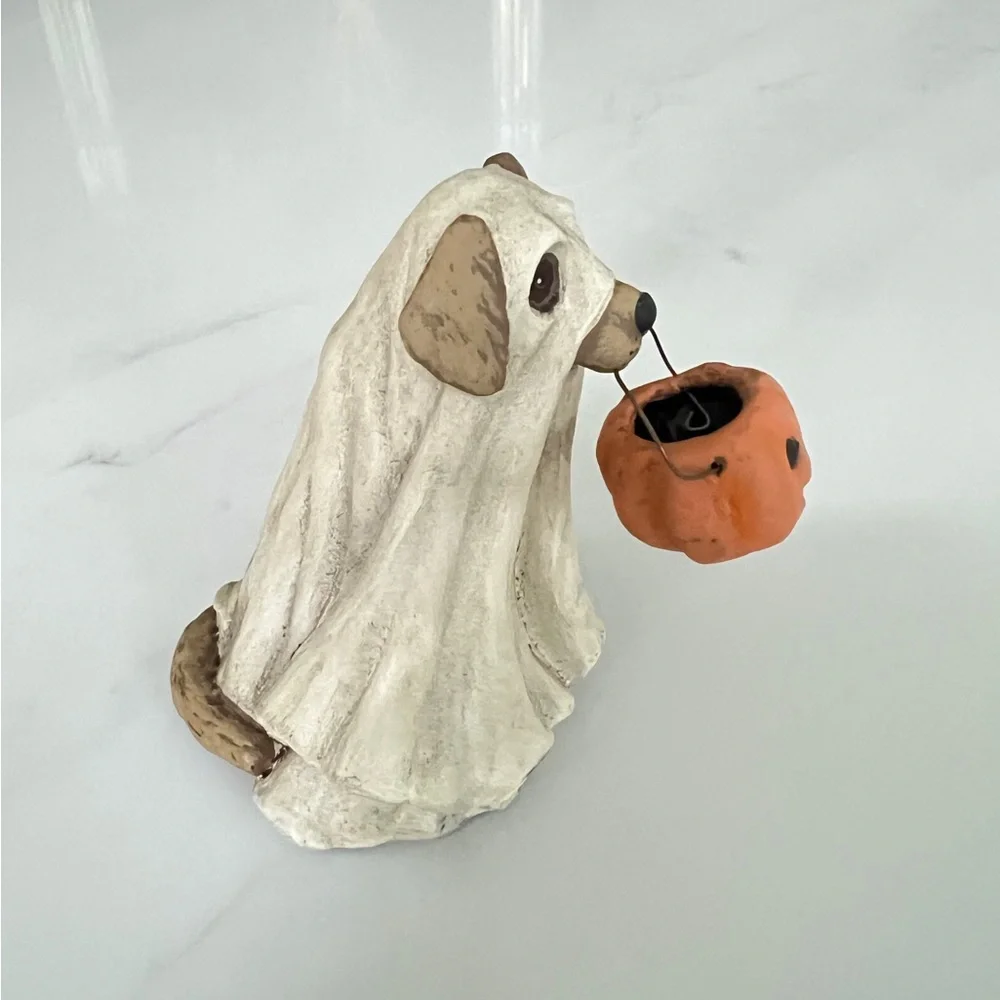 Bethany Lowe Spooky Halloween Ghost Dog with pumpkin Candy Bowl 3.5" Tall - Picture 4 of 10